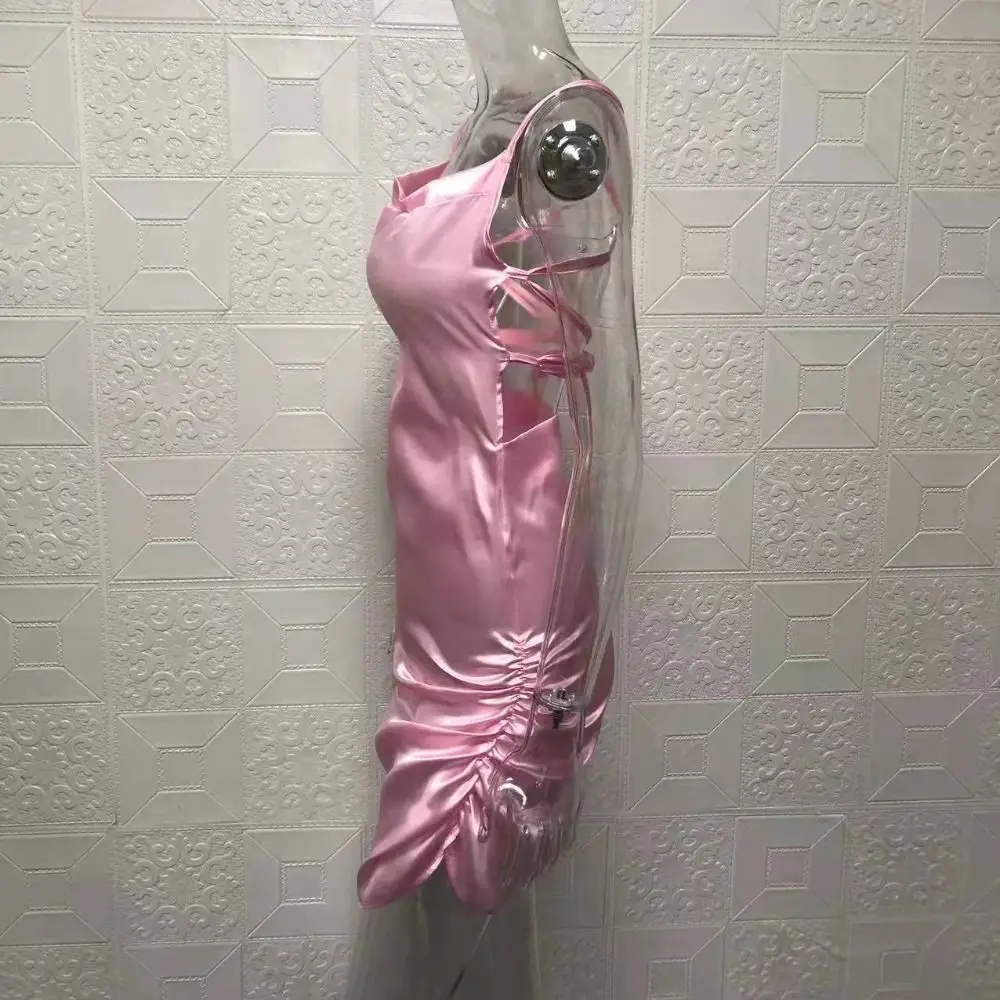 Mini vestido suspenso curto sem encosto, Vestido de noite plissado com renda, Vestido de festa, Aparência do clube, Roupas para ocasiões especiais