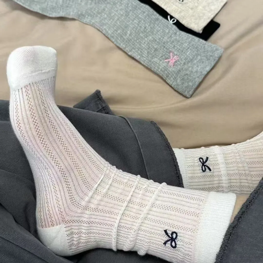 4 Pasang Kaus Kaki Pergelangan Kaki Jaring Bernapas Modis untuk Wanita dengan Ikatan Simpul