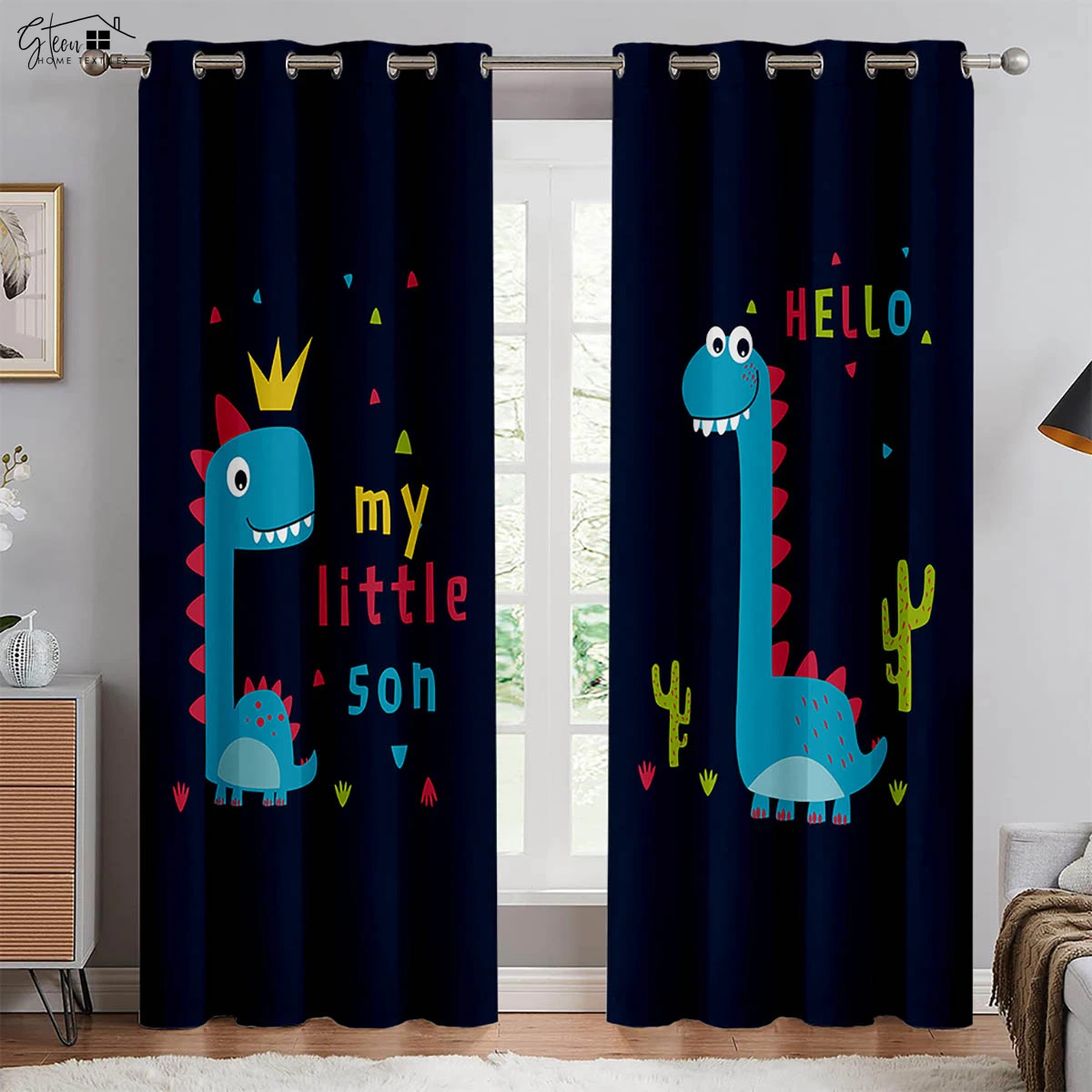 

Cute Cartoon Little Dinosaur Pattern 3D Printing Curtains Boys And Girls Bedroom Children's Room Gift Simple Decorative Curtains