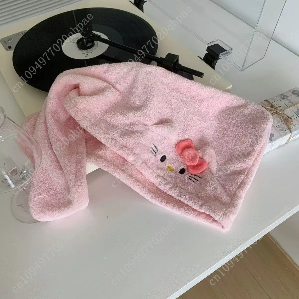1pc Hello Kitty Hair Drying Cap for Women Ins Coral Fleece Thickened Water-Absorbent Headscarf Non-Shedding Towel Perfect Gift - view 3
