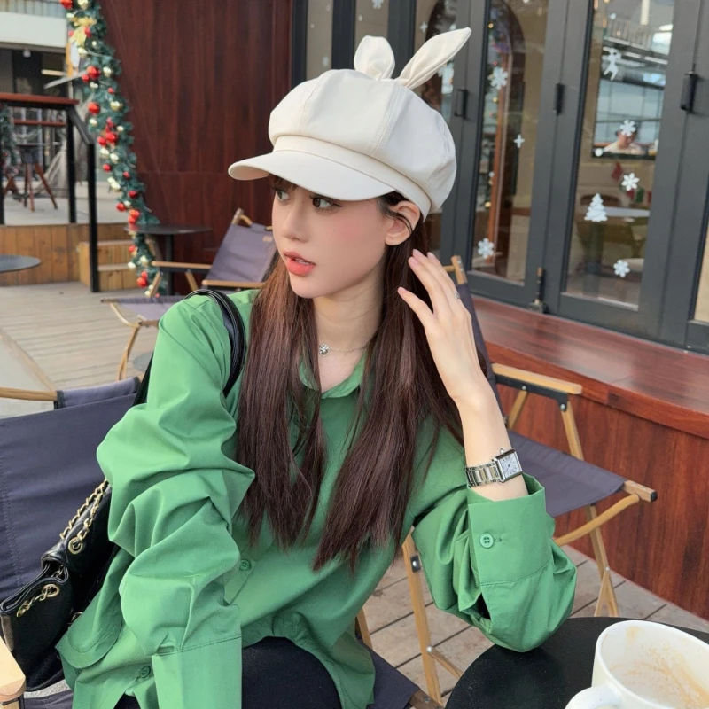 Hat Women's Spring/Summer Korean Octagonal Belle Hat Leisure Time Rabbit Ear Newspaper Children's Hat