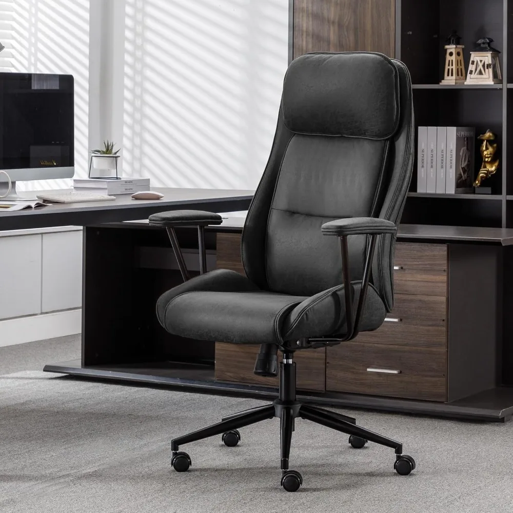 High Back Office Desk Chair,Ergonomic Reclining Office Chair,Modern Swivel Computer Chair,Conference Room Chairs,Black Leather C
