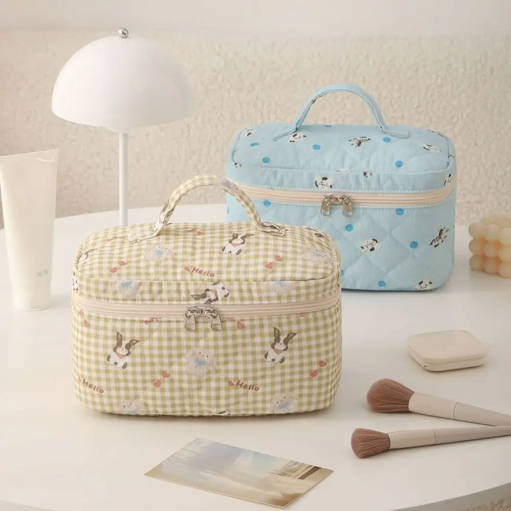 Borsa per il trucco portatile per conigli/cuccioli carini Borse portaoggetti per articoli da toilette trapuntate di grande capacità