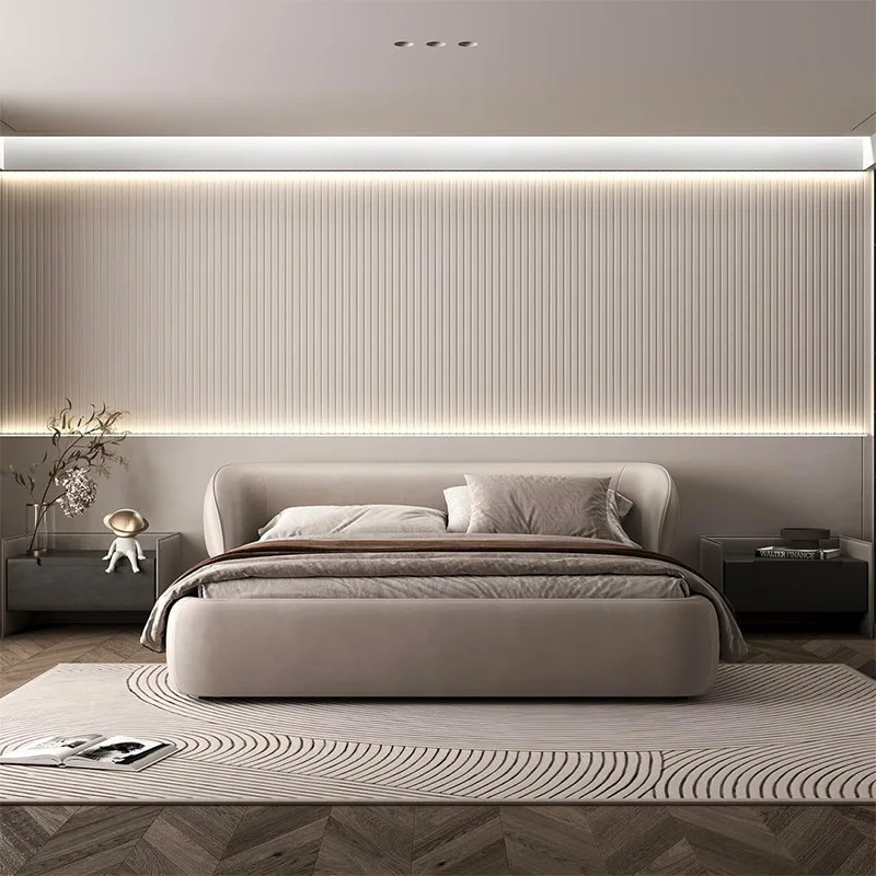 

1.5m 1.8m Double Bed Cream Wind Soft Bed Minimalist Modern Fabric Bedroom Furniture Double Bed Frame Genuine Leather Light Gray