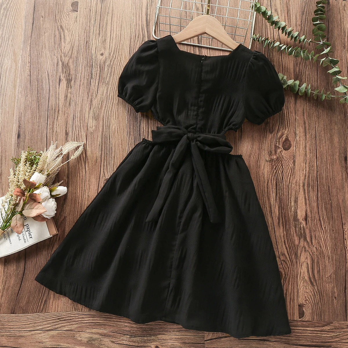 New Summer Kids Prom Black Dress for Girls Clothes Party Long Dress Princess Outfits Children Teenagers Vestidos 6 8 10 12 Years