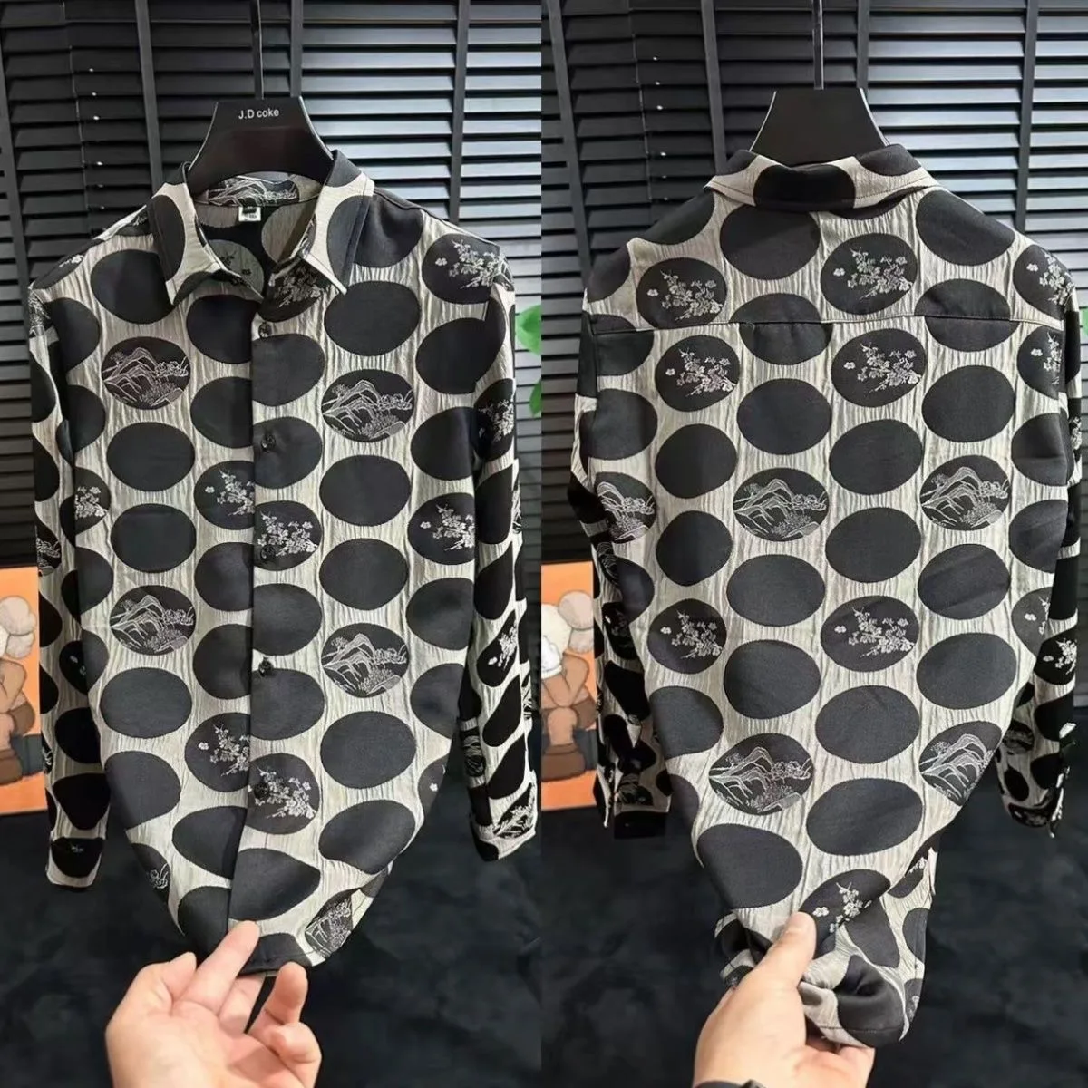 Spring Summer New Style Men's Long Sleeve Casual Shirt Luxury Trendy Print Polyester Fiber No Ironing Required Full Print