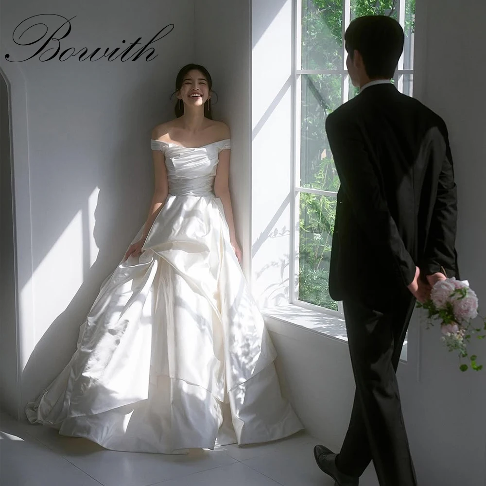 

Bowith Off the Shoulder A-line Wedding Dresses Korea Photo Shoot Floor-Length Customized Bridal Gown Reception Dresses