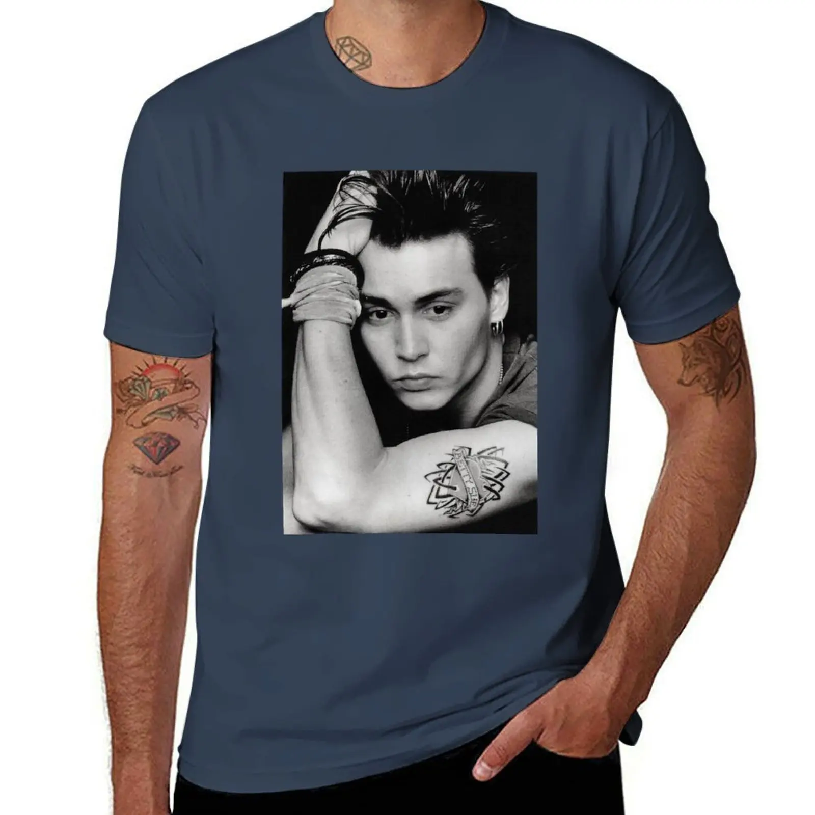 

Johnny Depp young T-Shirt man t shirt cotton t shirts for man cotton soft t shirt for man 100 percent cotton T-Shirt