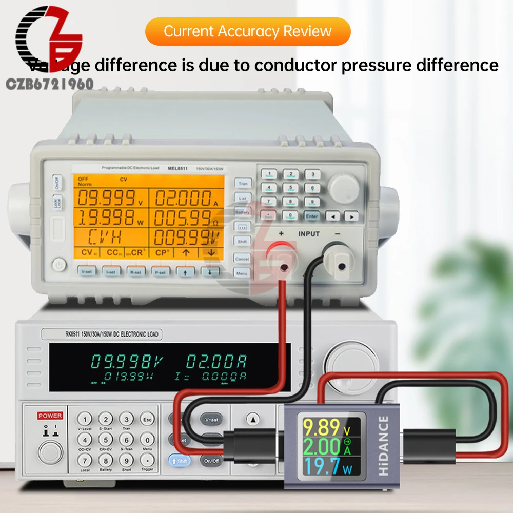 DC 4.5-50V 0-12A Digital Display Voltmeter Ammeter USB Type-C Charging Tester DC Current Voltage Meter Battery Capacity Monitor