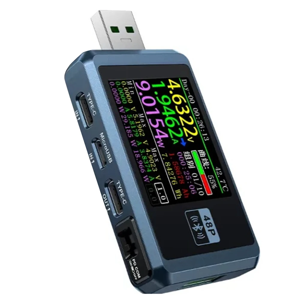 【Charger】 FNB48P USB Tester,Voltmeter,TYPE-C Detection Trigger Battery Capacity Tester FNB48P with Bluetooth Version (Blue)
