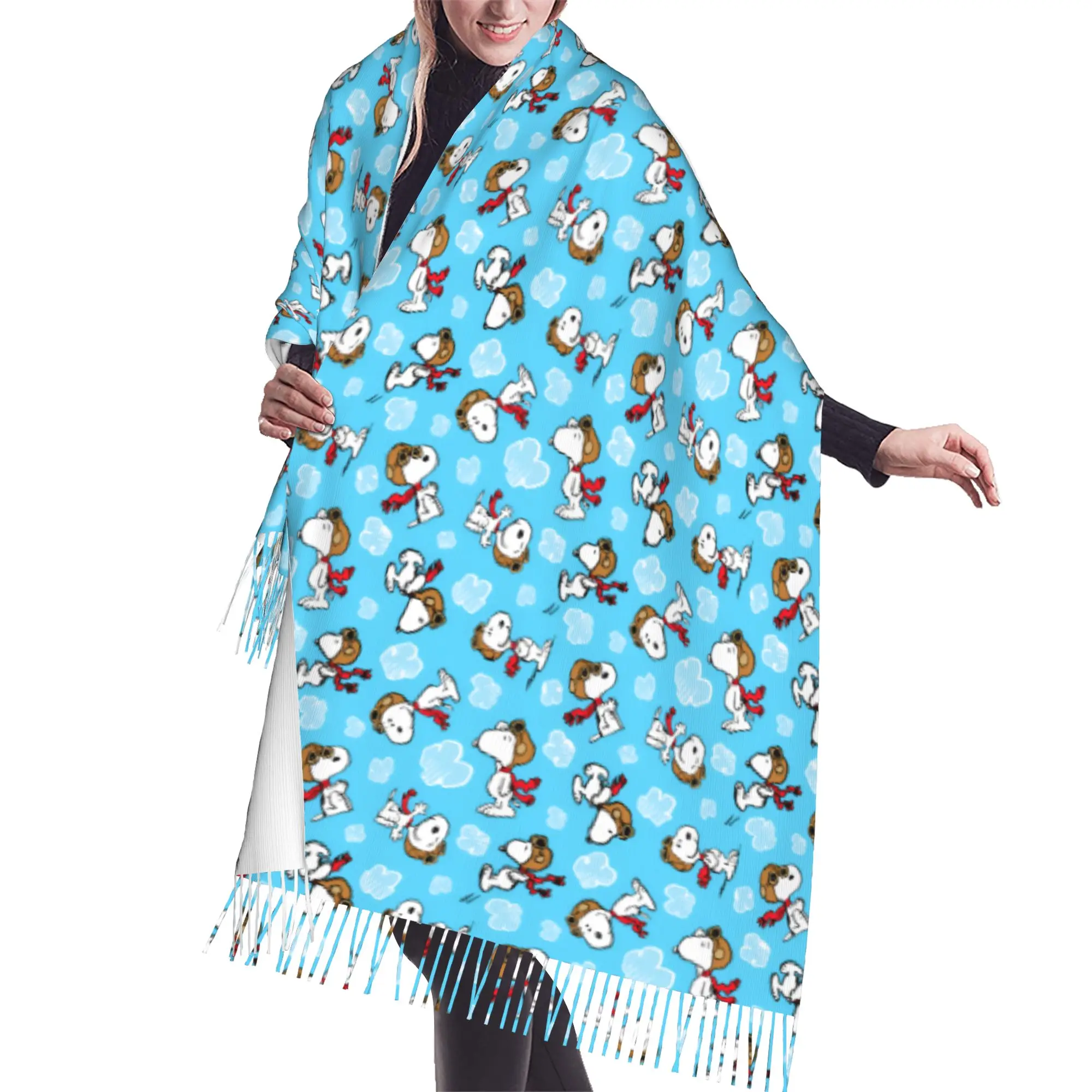 Custom S-snoopied Dog Tassel Scarf Women Soft Anime Manga Shawl Wrap Ladies Winter Scarves