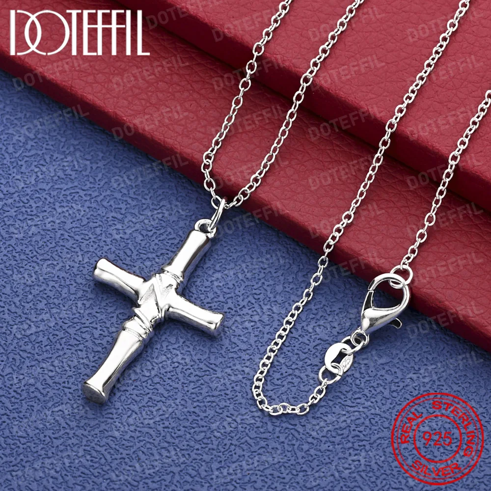 

925 Sterling Silver Exquisite Cross Pendant Necklace, Fashionable Wedding and Party Jewelry Accessories for Men and Women