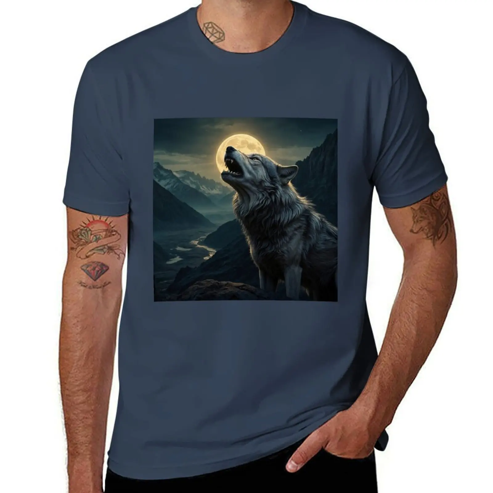 

Howling Wolf T-Shirt Big and Tall Casual T-Shirt