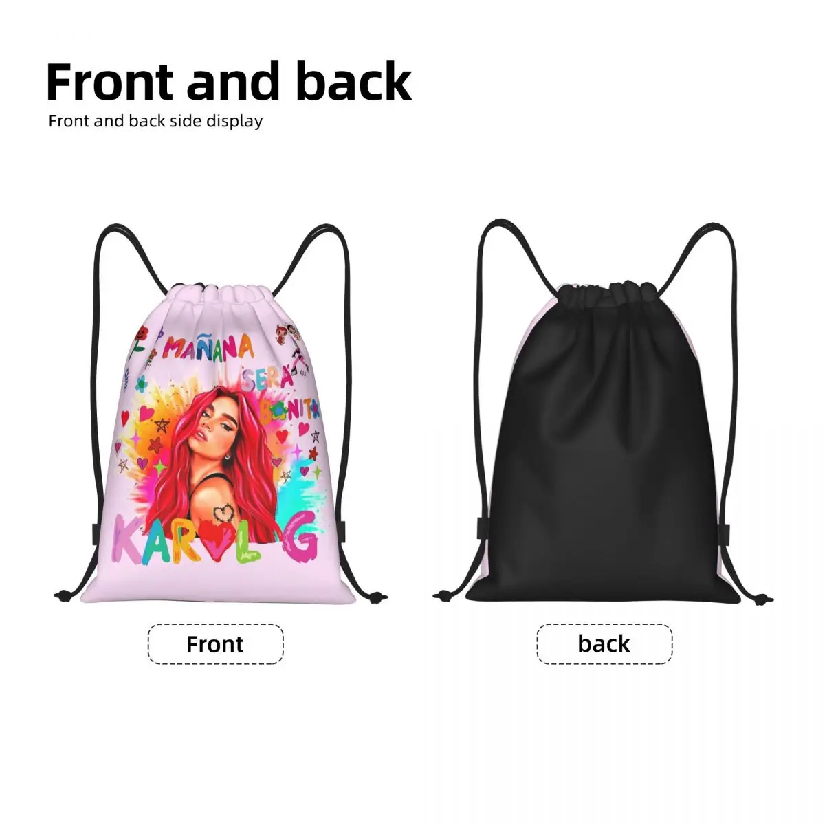 Karol G Bichota Music Singer Drawstring Backpack Gym Sports Sackpack Water Resistant String Bags for Working Out