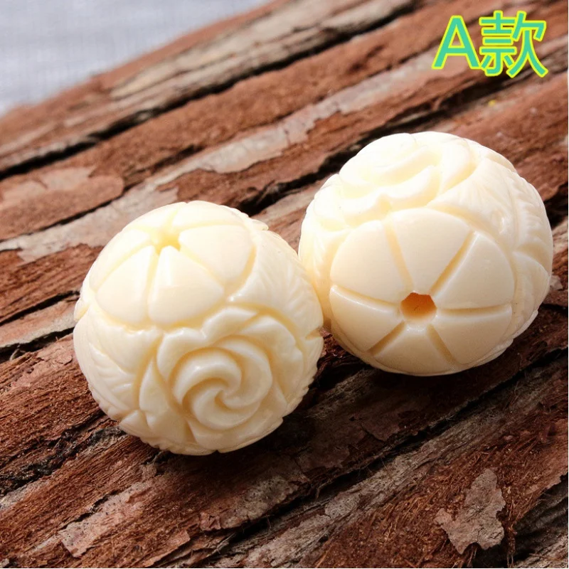 Natural Mammoth Ivory Carved round Beads Antlers Hand Carved Roses Scattered Beads Pot Cover Knob Waist Bead DIY Star and Moon M