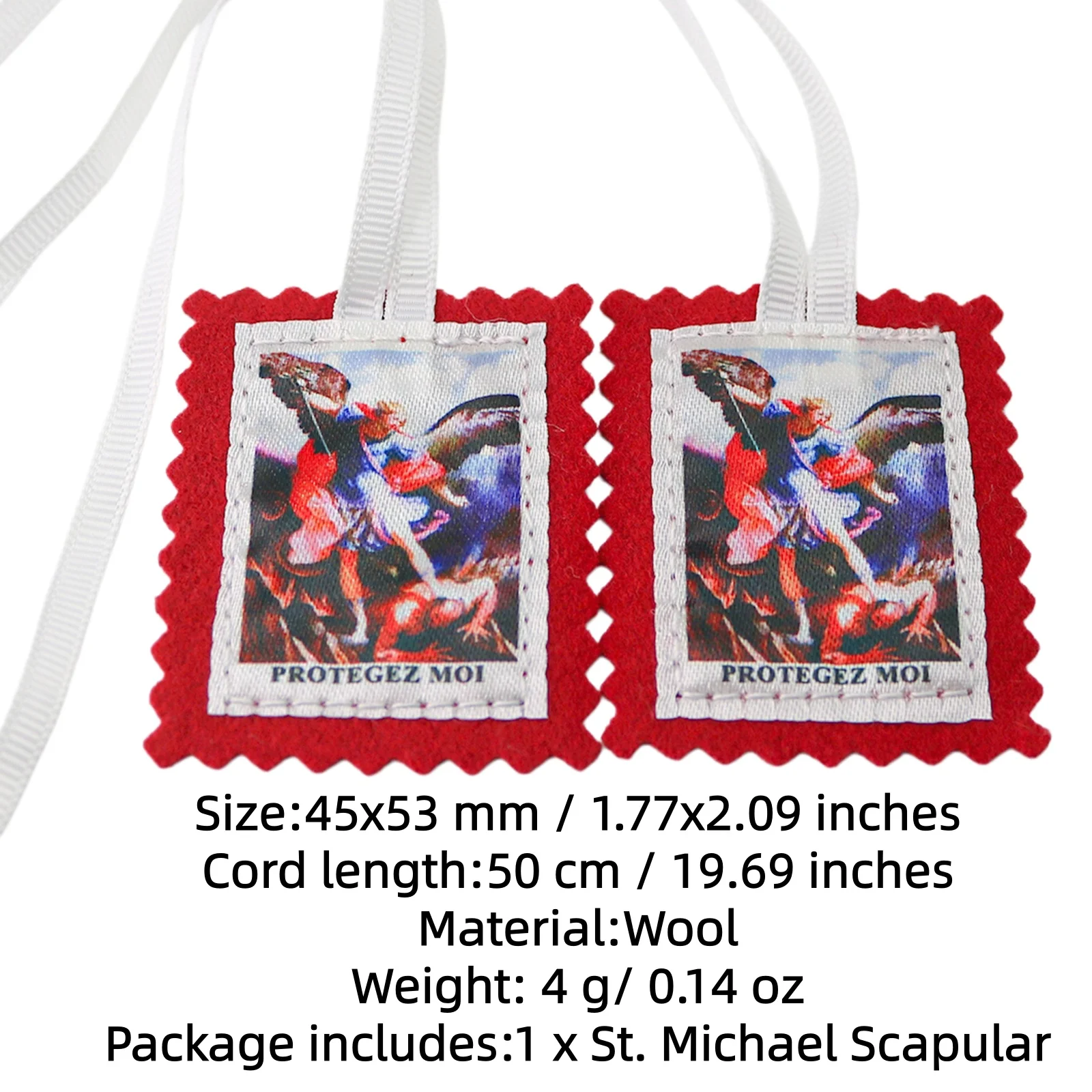 Red Wool St Michael Scapular Archangel Protection Catholic Necklace Escapulario San Miguel Protegez Moi Religious Jewelry