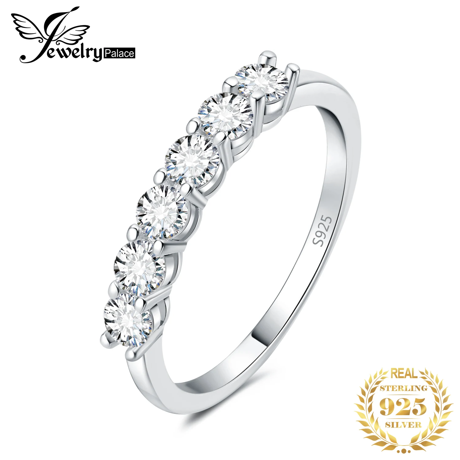 

JewelryPalace 5A CZ Half Eternity Classic Design 925 Sterling Silver Wedding Engagement Band Ring for Woman Fashion Fine Jewelry