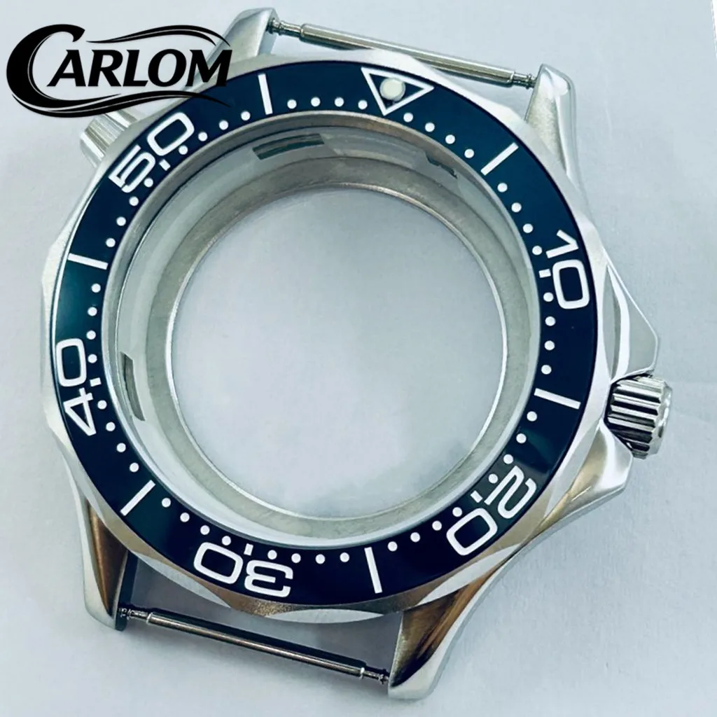 

Корпус для часов NH 41 мм, совместимый с механизмами NH34, NH35, NH36, NH38, NH39, NH70, NH72, SEA300/600, черный/синий керамический безель, серебристые детали для часов.