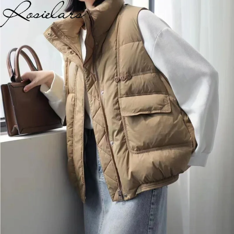 

2024 Sleeveless Down Puffer Jacket Light Loose White Duck Down Fashion Winter Coat Women Jackets for Woman Warm Coats Oversized