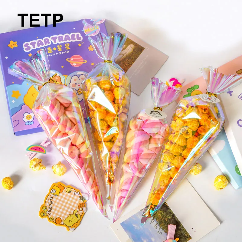 TETP 50Pcs Top Open Laser Bag Wedding Birthday Party For DIY Handmade Candy Cookie Marshmallow Popcorn Food Cake Gift Packaging