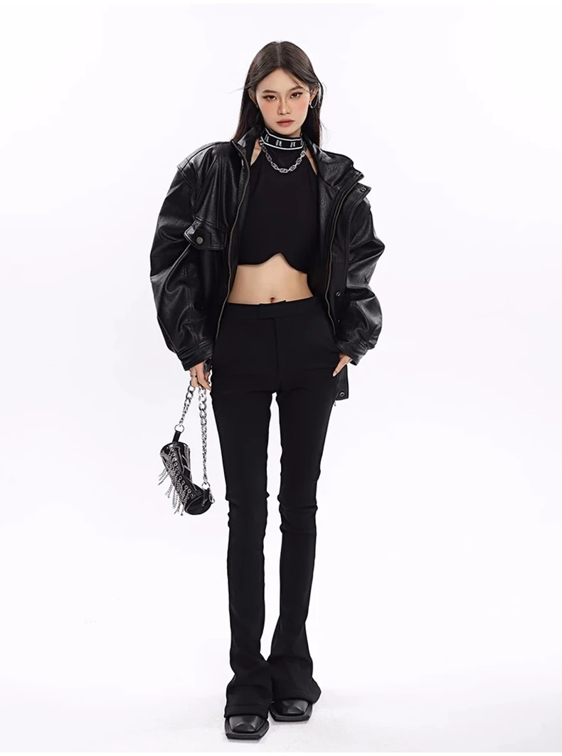 Nerazzurri Spring Autumn Oversized Cool Windproof Thick Black Pu Leather Jacket Women Zip Up Luxury Designer Unisex Clothes 2023