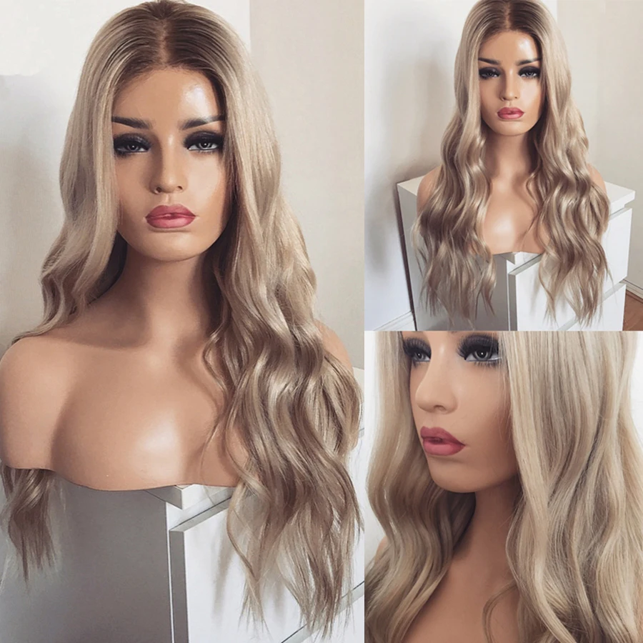 180Density 26Inch Soft Long Ombre Ash Blonde Body Wave Lace Front Wig For Black Women With Baby Hair Glueless Preplucked Daily