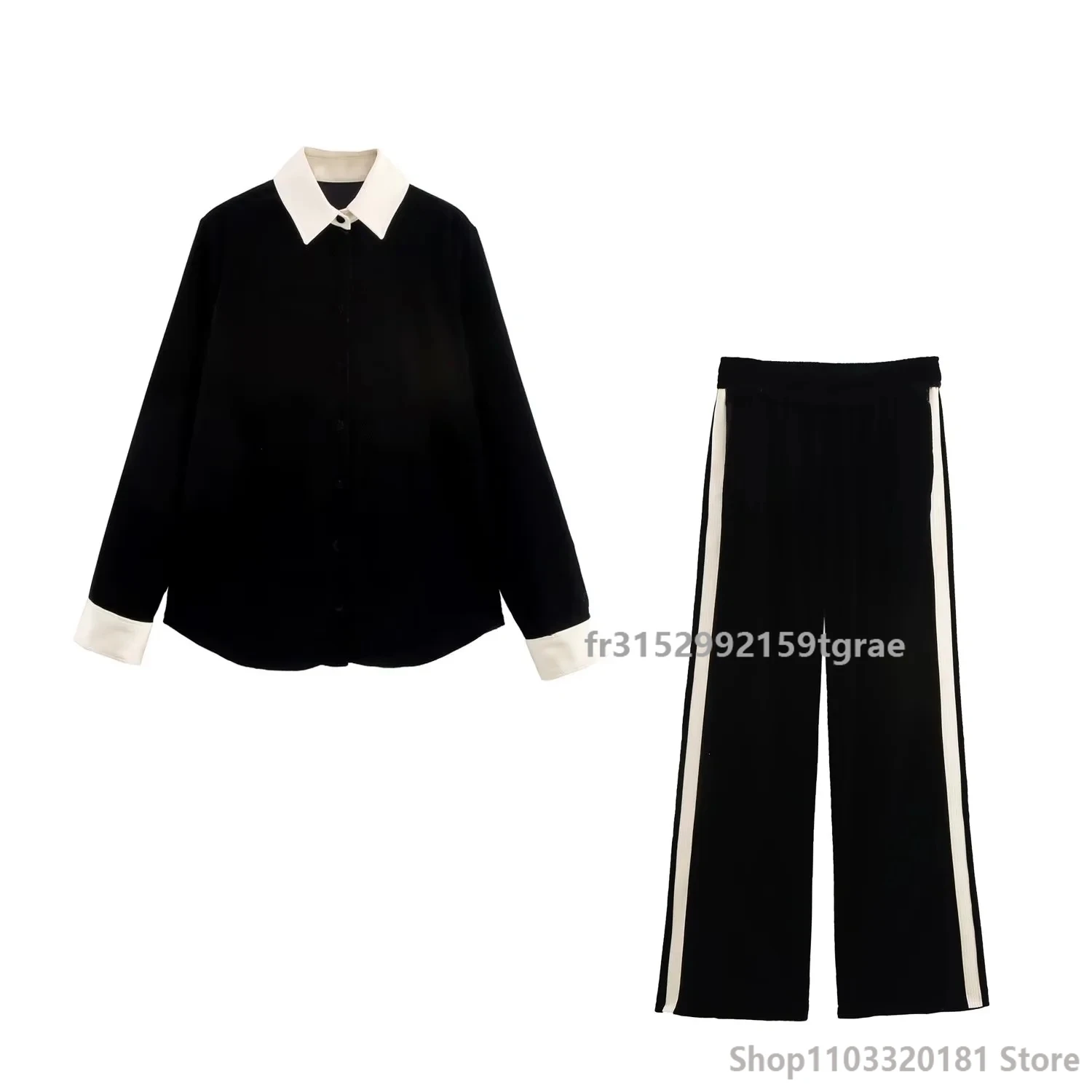 Velvet Wide Leg Pants Sets Women 2 Piece 2024 New Fashion Contrast Color Shirt Women Suit Casual Two Piece Set Women Outfit