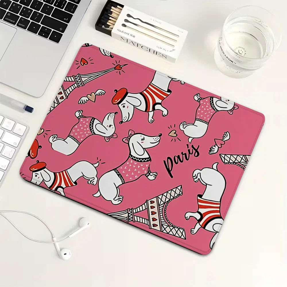 

Parisian Sausage Dog Small Mouse Pad Rubber Gaming Mouse Pad Mechanical Keyboard Mat PC Gaming Accessories Computer Desk Pad