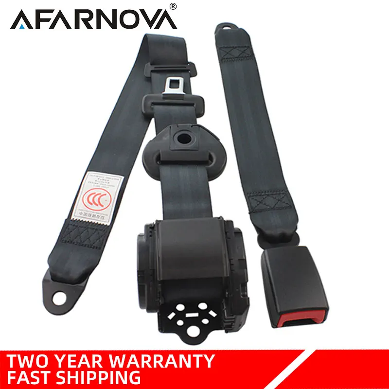 Universal 3 Point Red Safety Belt High Quality Seat Belts With Curved Rigid Buckle With Warning Cable Car Belt Accessories 1pc