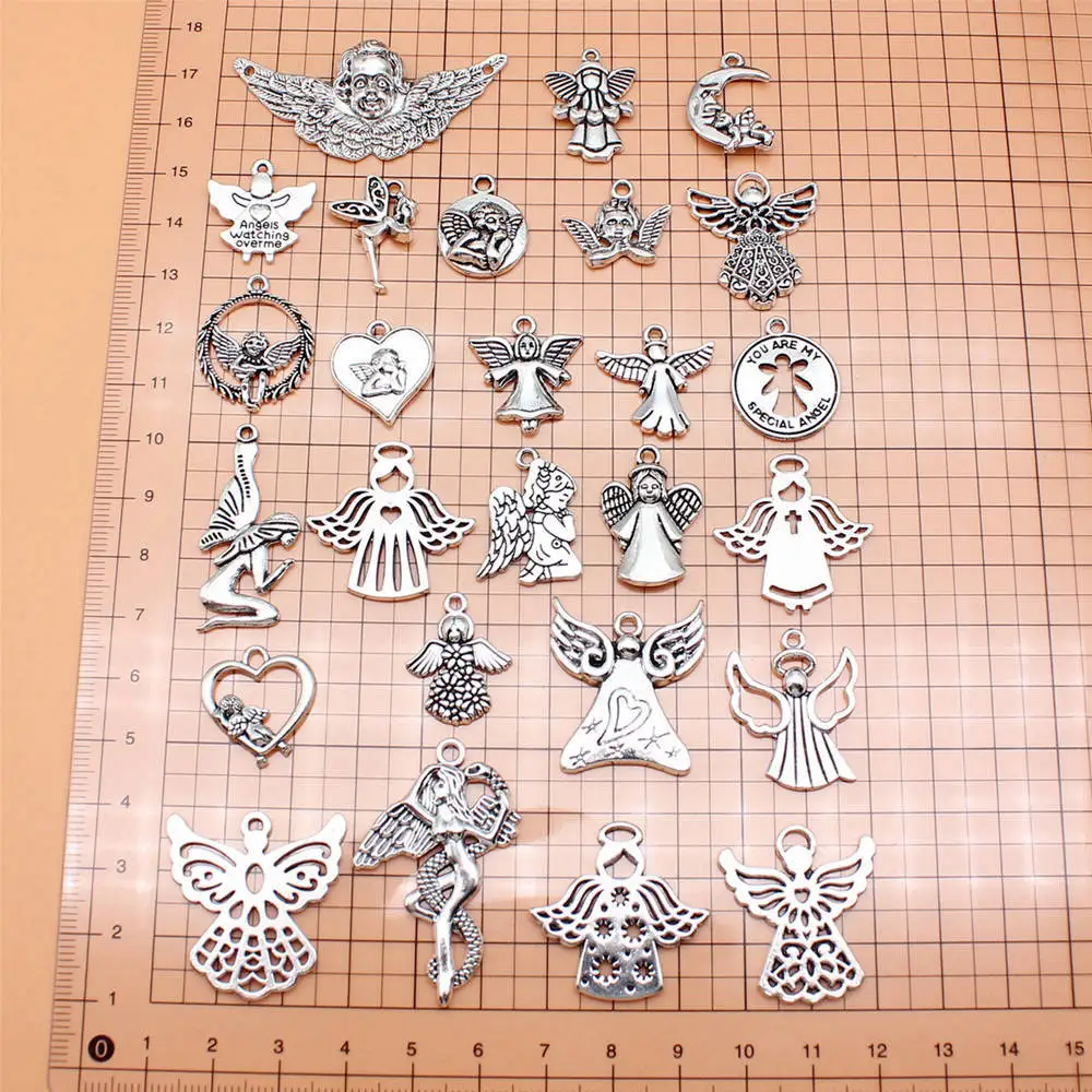 Art Supplies Male Jewelry Angel Heart Wings Mixed Set Charms Pendant