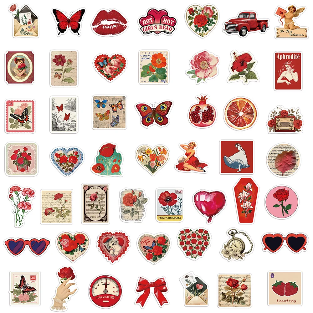 50PCS Aesthetic Red Decorative Stickers for Computers, Laptops, Cups, Tabletops, iPads, Guitar Decorative Stickers