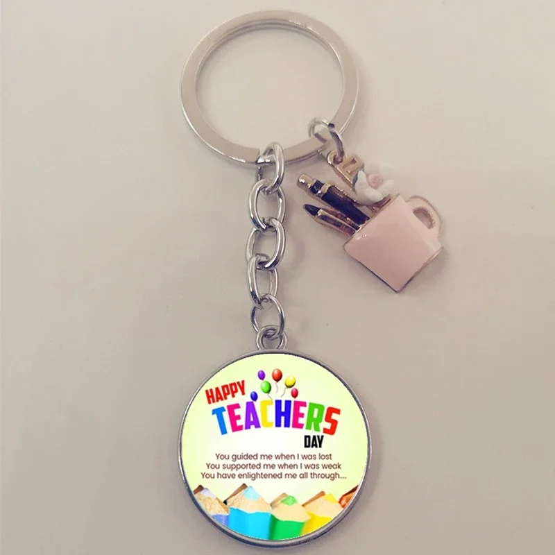 Charm enamel penholder teacher's day gift keychain, thank you teacher for your text love quality keychain, DIY keychain