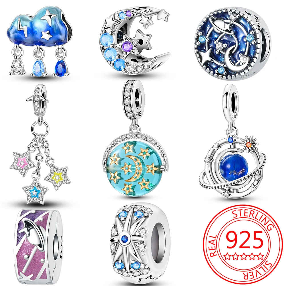 925 murni perak Barok Noctilucent Meteor Charm manik-manik liontin cocok jimat Pandora Perak gelang asli untuk wanita perhiasan