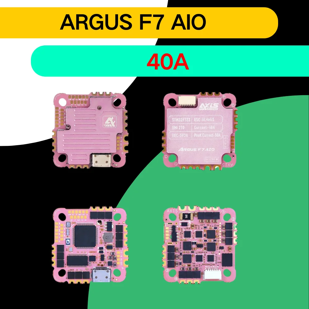 

Axisflying Argus F7 AIO 40A FC F722 Flight Controller 16M Black Box 3-6S BLHeli_S ESC For RC FPV O3 Air Unit Cinewhoop Drone