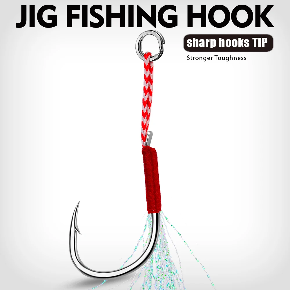 Fishing Hook Slow Jigging Cast Jigs Assist Hook Barbed Single Jig Hooks Thread Feather Pesca 11/13/15/16/17/18/19/20 10pcs /bag