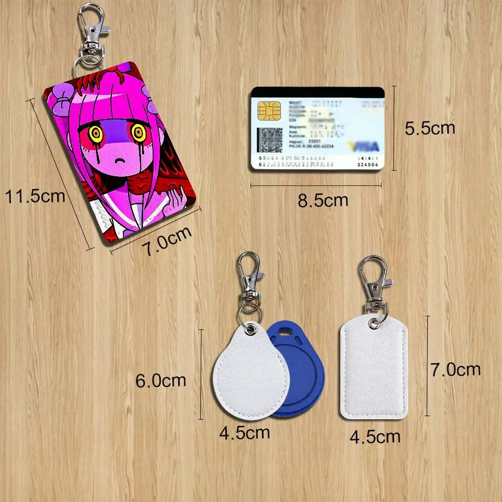Pink twin ponytails Menhera chan Holder For Bank Business Work Card Holder Student Card Case Bus Card Keychain