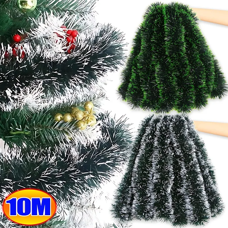 10M Christmas Decor Ribbons Garland Xmas Tree Hanging Pendent Ornaments Green Cane Tinsel Wreath for New Year Party Home Decor