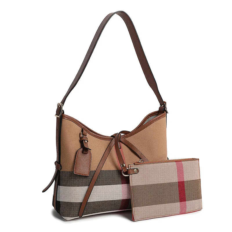 2024 new high-end leather women's bag, color blocked plaid bag, underarm bag, single shoulder crossbody bag