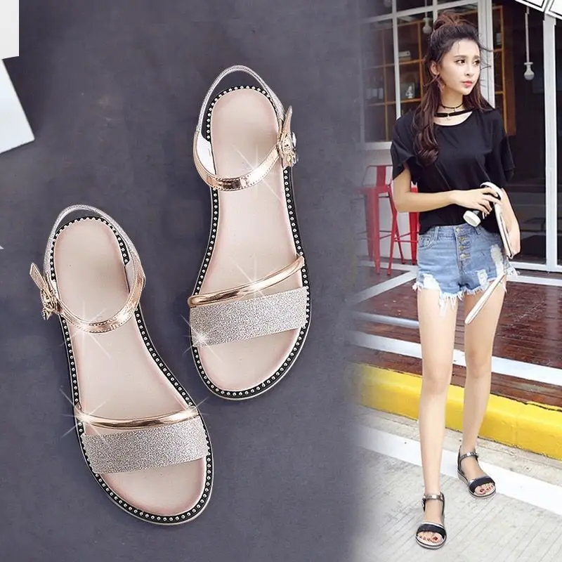 Rhinestone Women Roman Sandals Orthopedic Wedge Sandal Woman Summer 2024 Platform Fashion On Offer With Chic Elegant New Silver