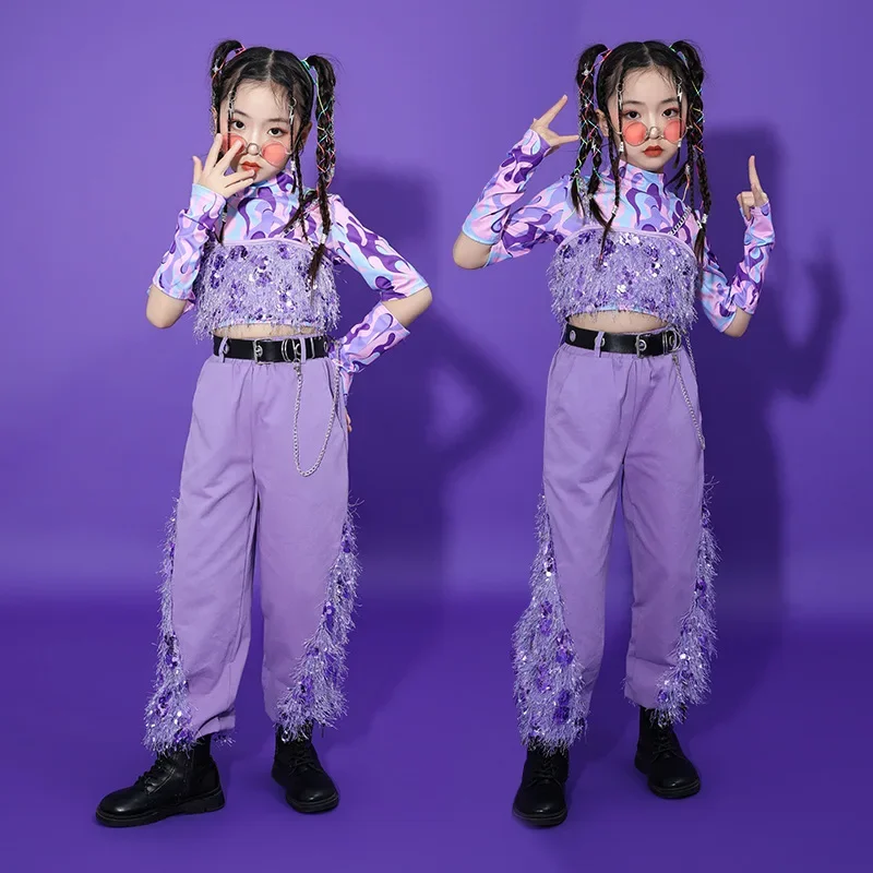 Children Trendy Cool Performance Clothes for Jazz Dance Girls' Fashionable Sets Children's Hip-hop Sets Street Style Rhinestones