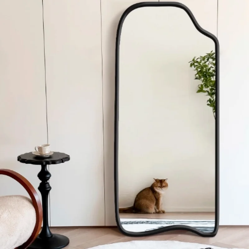 Wholesale Black Frame Irregular Wavy Full Length Mirror Floor Standing Dressing Mirror For Hotel Villa Clothing Store view 4