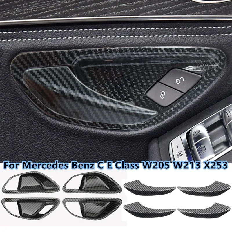 

Carbon Fiber Look Car Interior Door Handle Door Bowl Cover Trim Frame For Mercedes Benz C E Class W205 W213 GLC X253