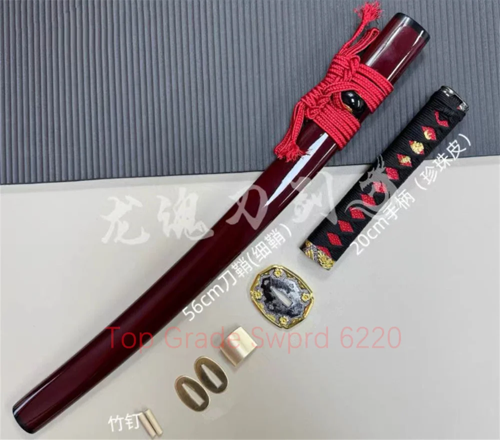 

A Set Red Tsuka Handle Alloy Tsuba Handguard Brass Habaki Seppa Hardwood Sheath For Real Samurai Katana Wakizashi Sword Parts