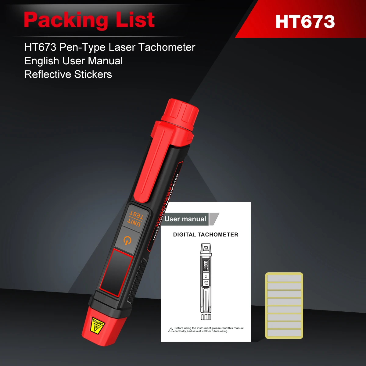 HT673 Stiftförmiger Laser-Tachometer Berührungsloser Drehzahlmesser 10-99999 U/min Dualer RPM- und Zählermodus 0,1 U/min Auflösung Digitaler Geschwindigkeitsmesser – Detail 18