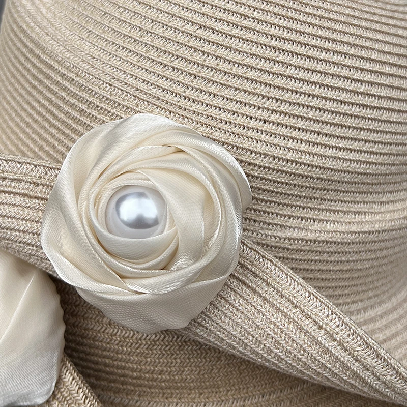 Designer Raffia Sun Hat - Timeless Roll-Brim Hat with Handcrafted Blooms, UPF 50+ Resort Chic Accessory