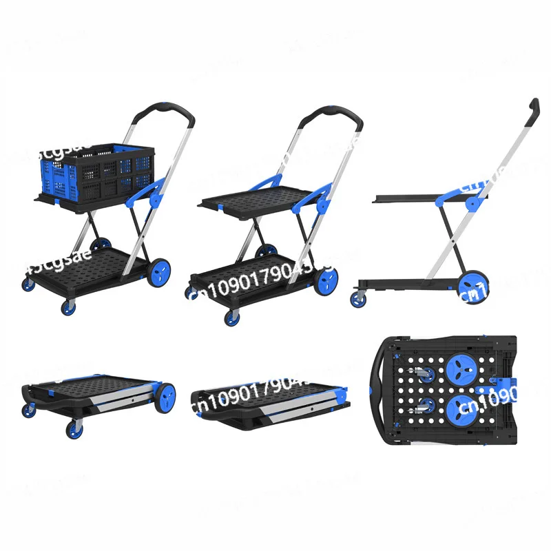 Folding Double-decker Shopping Cart Trolley Tow Truck Cat Dog Pet Flatbed Cart Portable Trolley