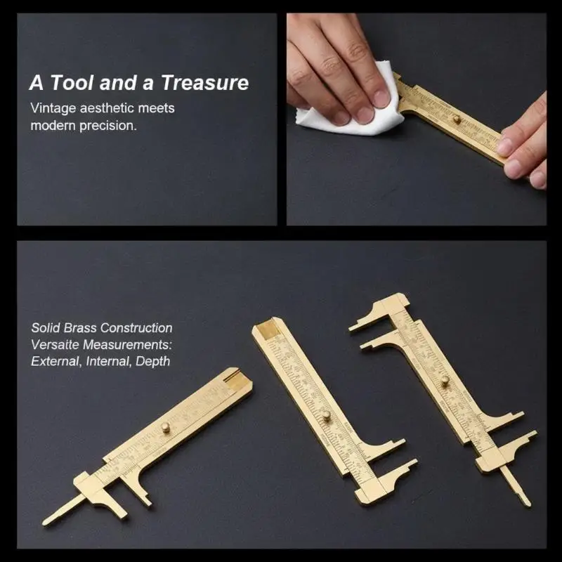Brass Vernier Caliper, Mini Precision Measuring Tool With Metric & Imperial Scale, Pocket Size Slide Gauge For DIY