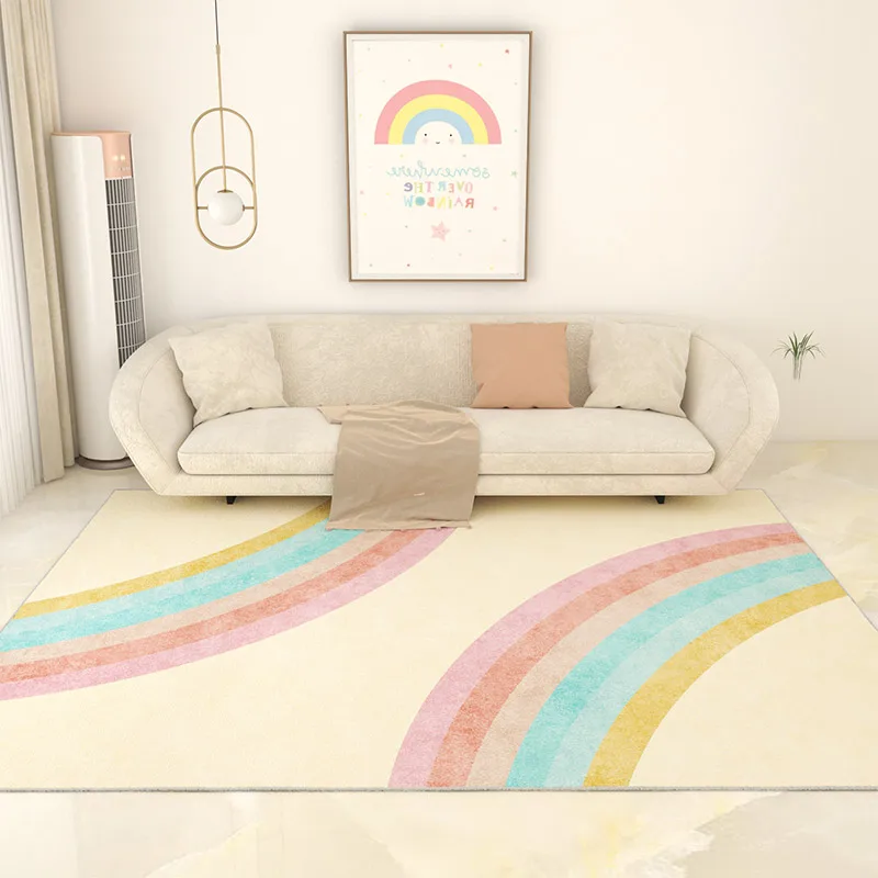 Rainbow Large-area Carpets for Living Room Girl Rugs for Bedroom Decor Light-colored Soft Cloakroom Carpet Ins Style Bedside Rug