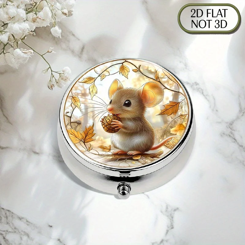 A flat, portable, round metal pill box, designed in the shape of a cute mouse and chestnut, is perfect for organizing medication and small items. It makes a great gift for the upcoming Father's Day or summer holidays, and can also be used as a storage space for vitamins and jewelry