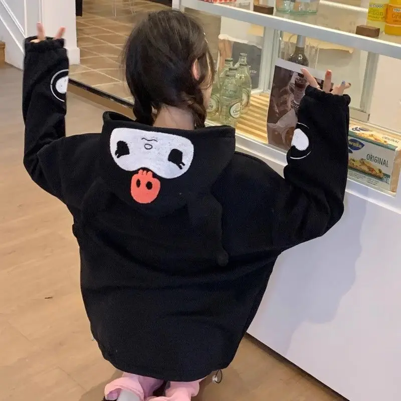 Sanrios Kuromi زمم هوديي النساء Y2K Kawaii المخملية سترة الرجال النساء الخريف الشتاء جديد فضفاض زوجين سترة سستة القمم العصرية